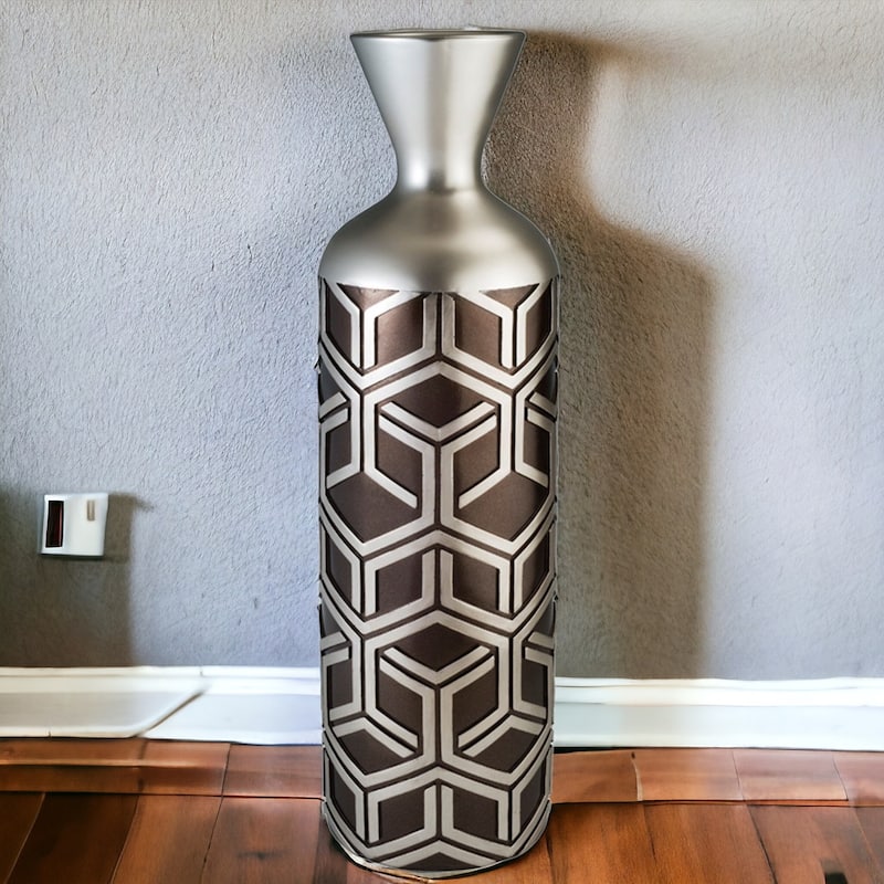 22" Brown and Silver Geometric Polyresin Floor Vase - 6.25