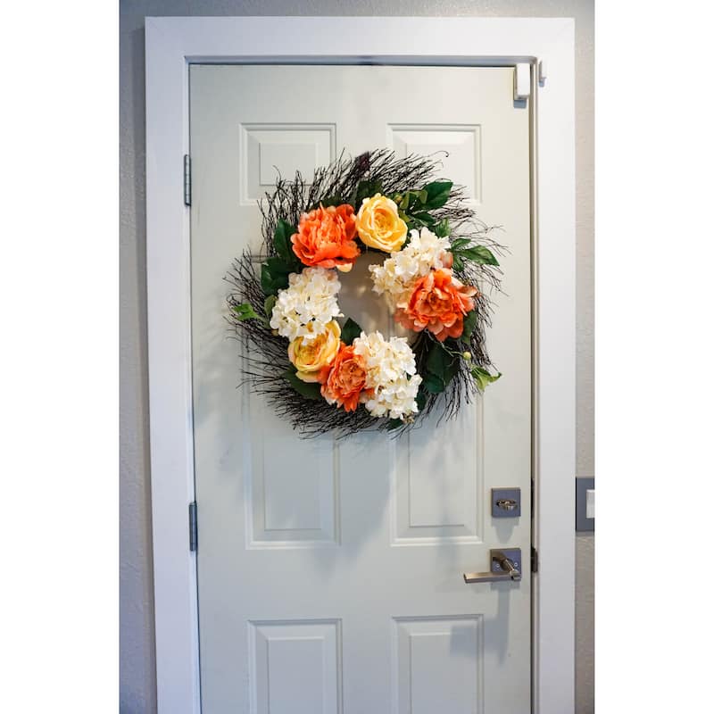 22" Rose, Hydrangea, Peony Wreath Spring Greenery For Door Wall Wreath