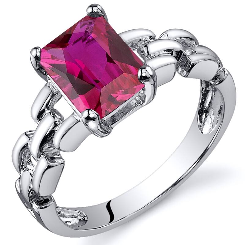 Sterling Silver 2 ct Created Ruby Solitaire Ring