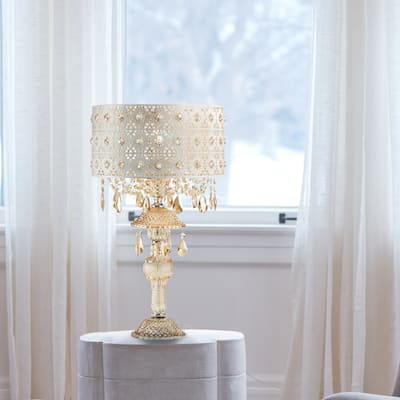 Silver Orchid White Champagne Glass and Metal Table Lamp - 13.875"L x 13.875"W x 24"H