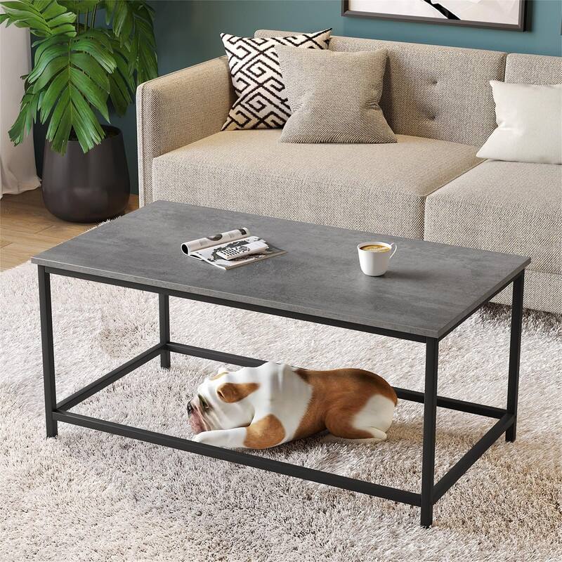 Marble Coffee Table Simple Modern Open Design - 39.34"D x 19.7"W x 17.7"H - Gray Black