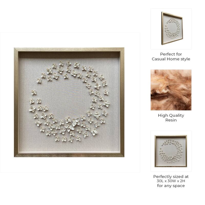 Resin Canvas Art Circular 3D Floral Framed Wall Decor - 30" Gray