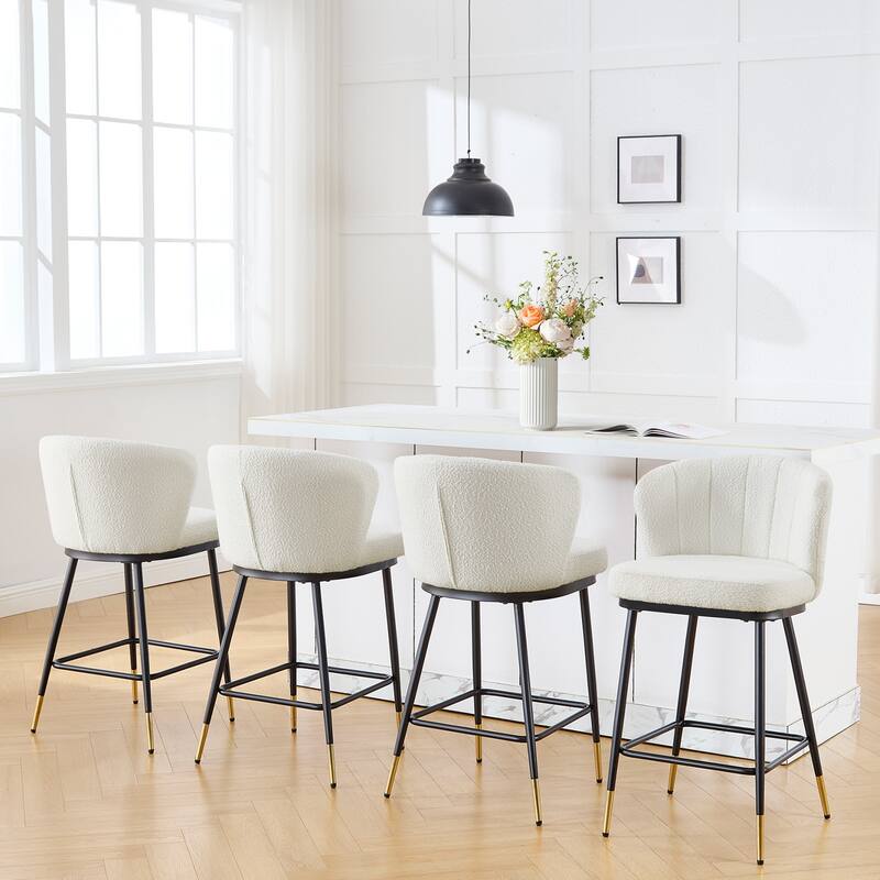 26" Boucle Fabric Counter Height Bar Stools, Set of 2/3/4 - 35.83"H x 22"W x 20.28"D - Set of 4 - White