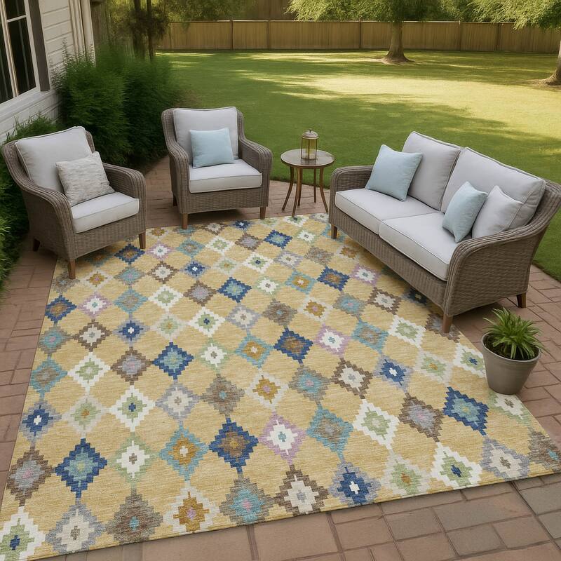 Machine Washable Indoor/ Outdoor Global Ahmet Chantille Rug - Gold - 3' x 5'