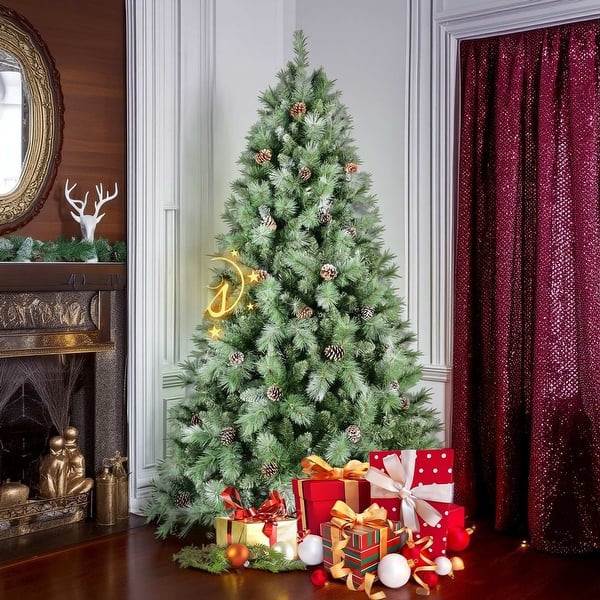 slide 2 of 18, 5-9FT Artificial Christmas Tree with Pine Cones & Metal Stand