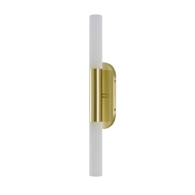 2-Light Satin Brass Wall Sconce Lighting With White Frosted Acrylic Shades
