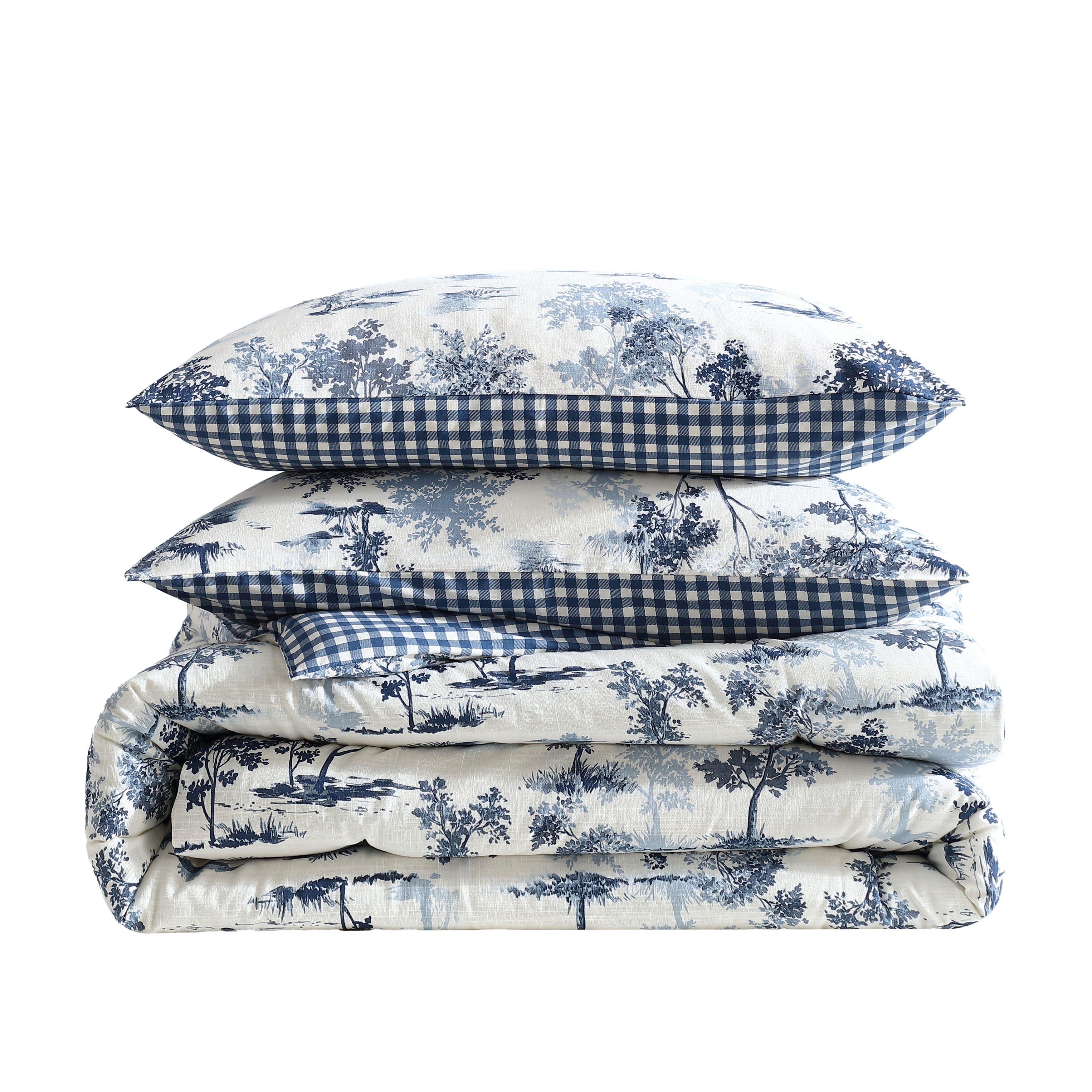 Eddie Bauer Vintage Forest Toile With Plaid Reverse Cotton 