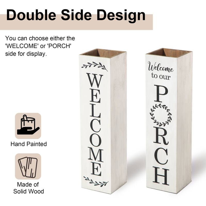 30"H Wooden Welcome Porch Sign Rustic Double Sided Box-shaped "WELCOME, Home" Planter for Front Porch Decor by Glitzhome
