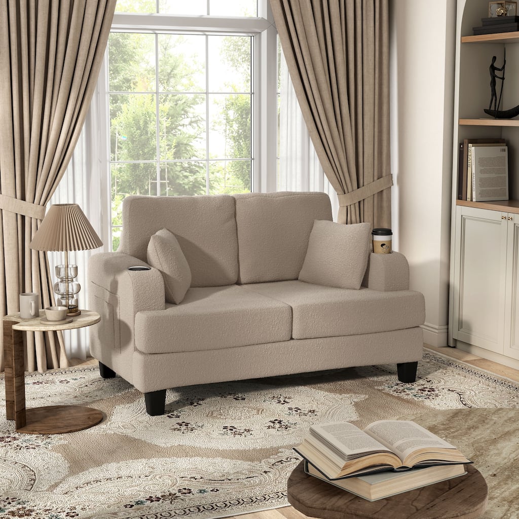 Furniture of America Xenia Modern Boucle Loveseat with Cup Holders