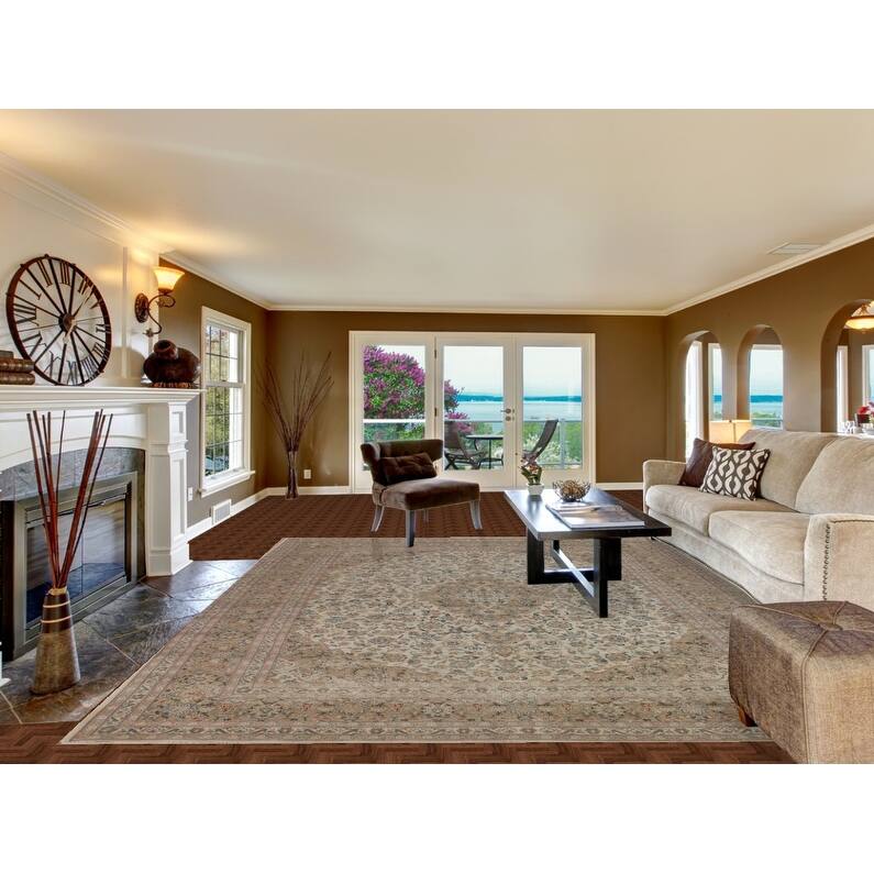 Hand Knotted Oriental 100% Wool Carpet Traditional Floral Beige & Ivories Kashan Area Rug - 12' 8'' X 9' 10''