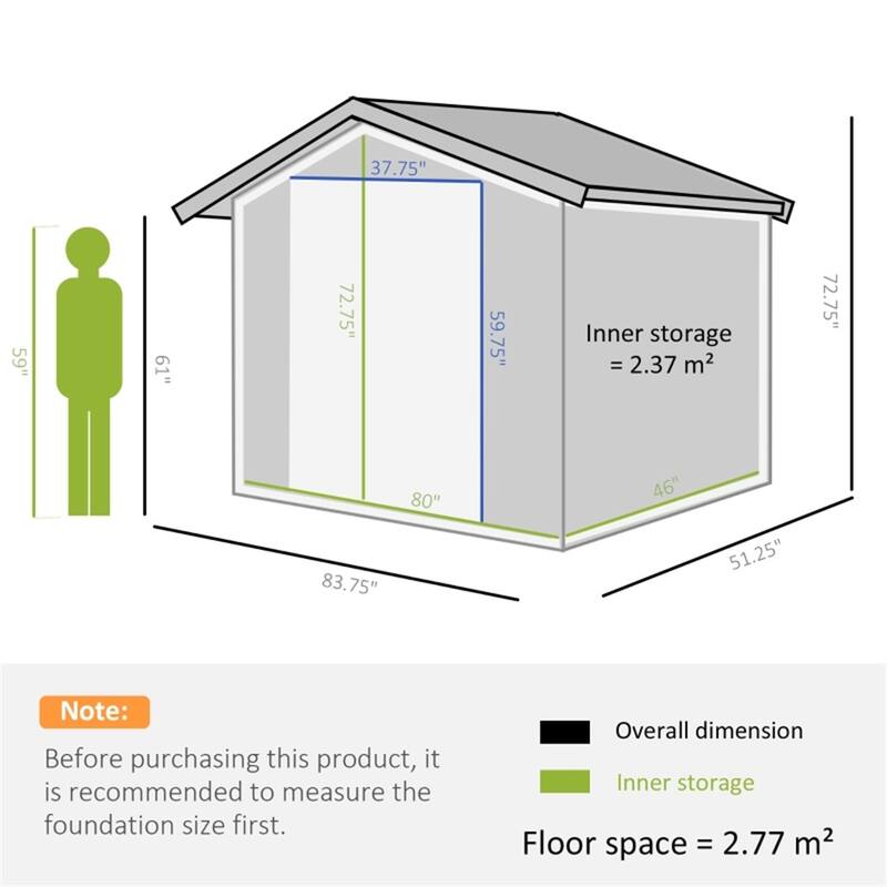 Dark Grey Galvanized Steel Outdoor Storage Shed with Sliding Doors and Vents - 83.75” W x 51.25” D x 72.75” H
