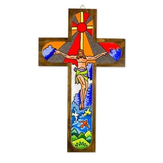 NOVICA Handmade Splendor of Jesus Wood Wall Cross (El Salvador) - Bed