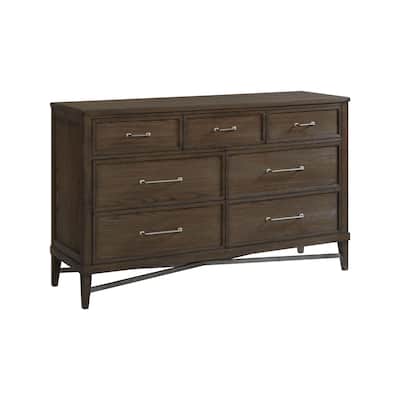 Preston 66" Wide Bedroom Dresser with 7 Drawers, Weathered Vintage Oak