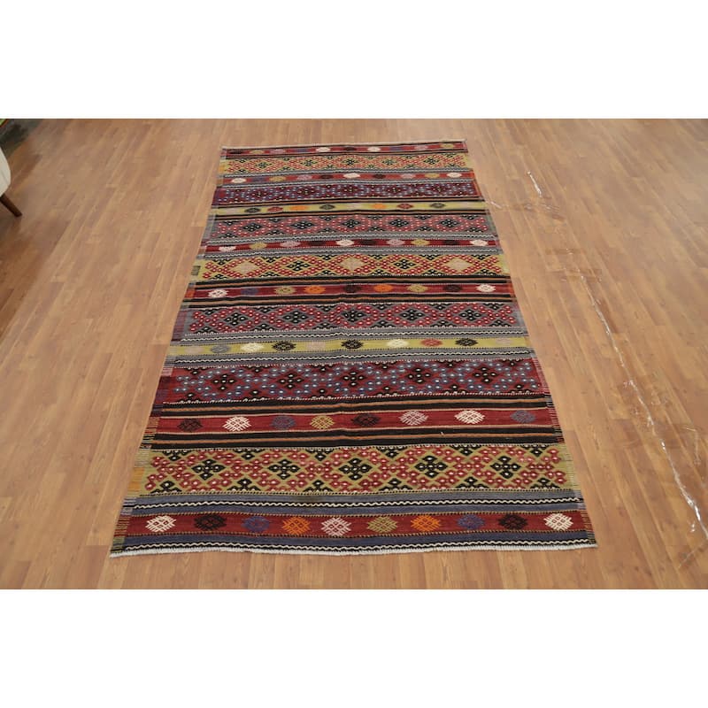 Hand Woven Oriental 100% Wool Carpet Southwestern Tribal Multi-Colored Kilim Area Rug - 10' 2'' X 5' 7''
