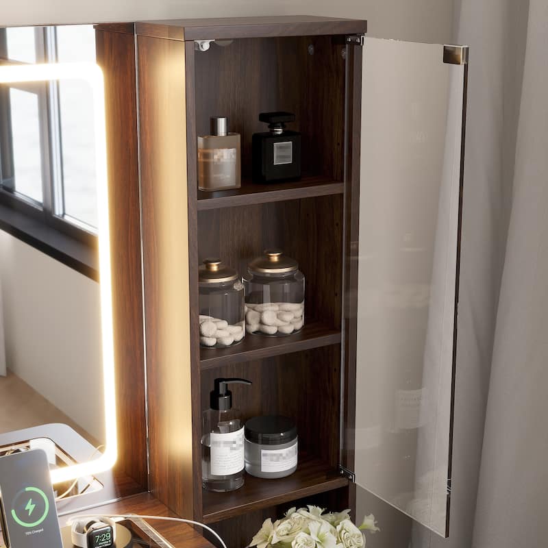 43.5" Fluted Makeup Vanity Desk with LED Mirror, Dressing Table Set with Stool, 10 Drawers & Charging Station