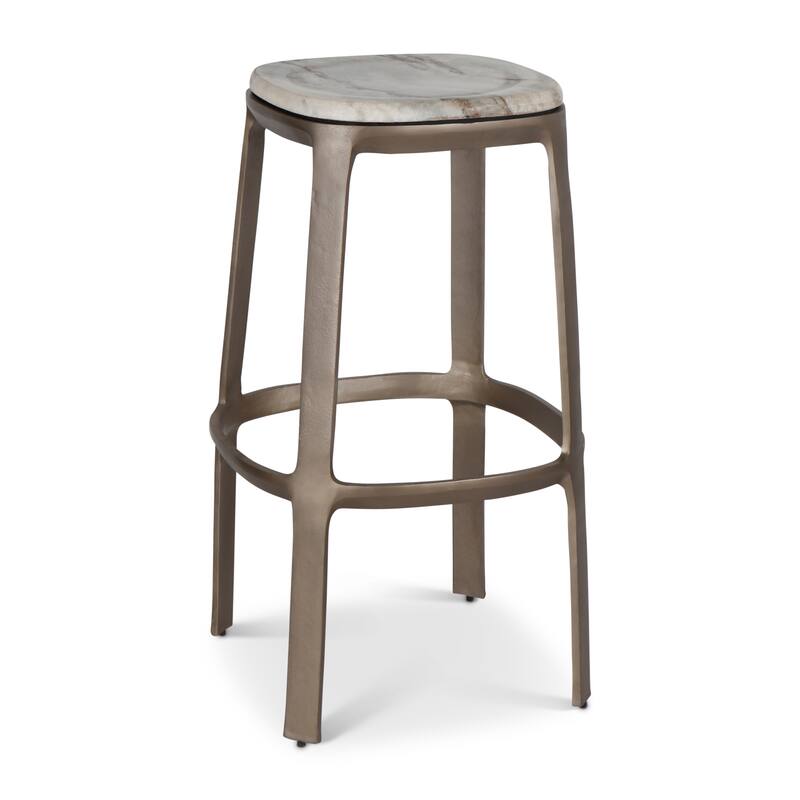Marbelle - Alfie Marble Bar Stool - Toronto Sand/Antique Nickel - Bar Height