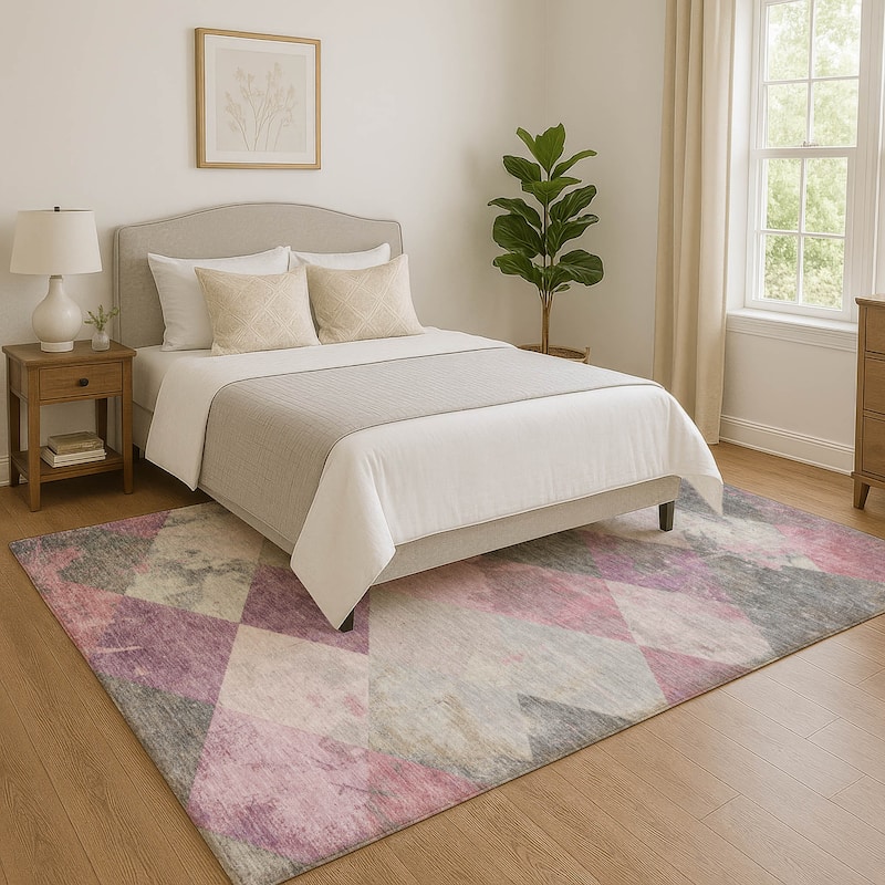 Premium Washable Super Soft Contemporary Diamonds Mayfield Rug - Blush - 9' x 12'