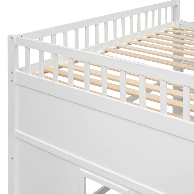 Full Size White and Gray Loft Bed with Ladder and Solid Pine Frame