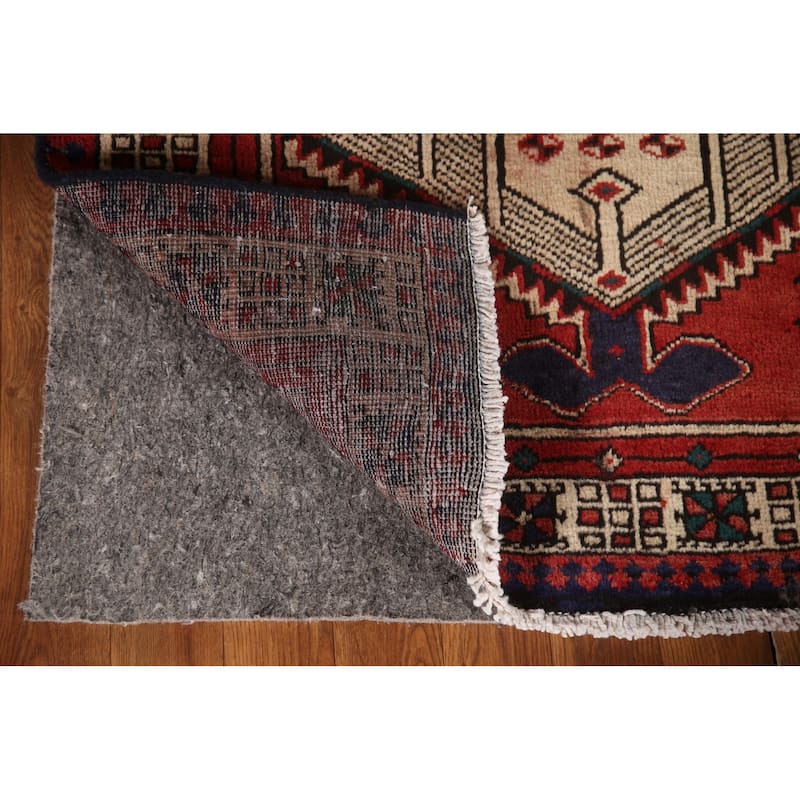 Red Ardebil Persian Vintage Runner Rug Handmade Wool Carpet - 3'2"x 9'8"