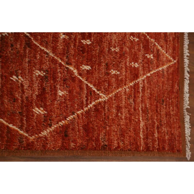 Hand Knotted Oriental 100% Wool Carpet Tribal Trellis Oranges & Rust Moroccan Area Rug - 10' 1'' X 6' 10''