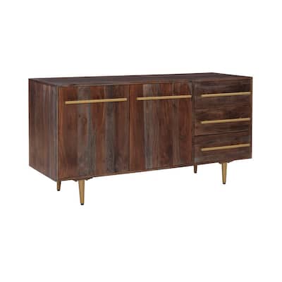 58 Inch Modern Sideboard Console with 3 Doors and Angled Legs, Dark Brown