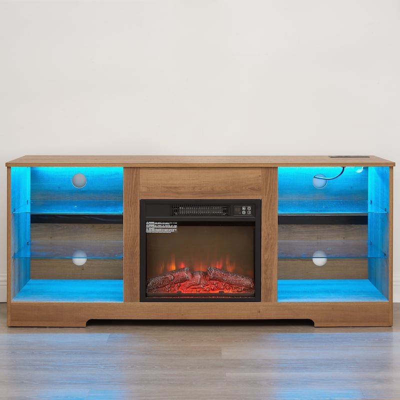 57.87" Fireplace TV Stand with 7 Color LED Flames and USB Charging