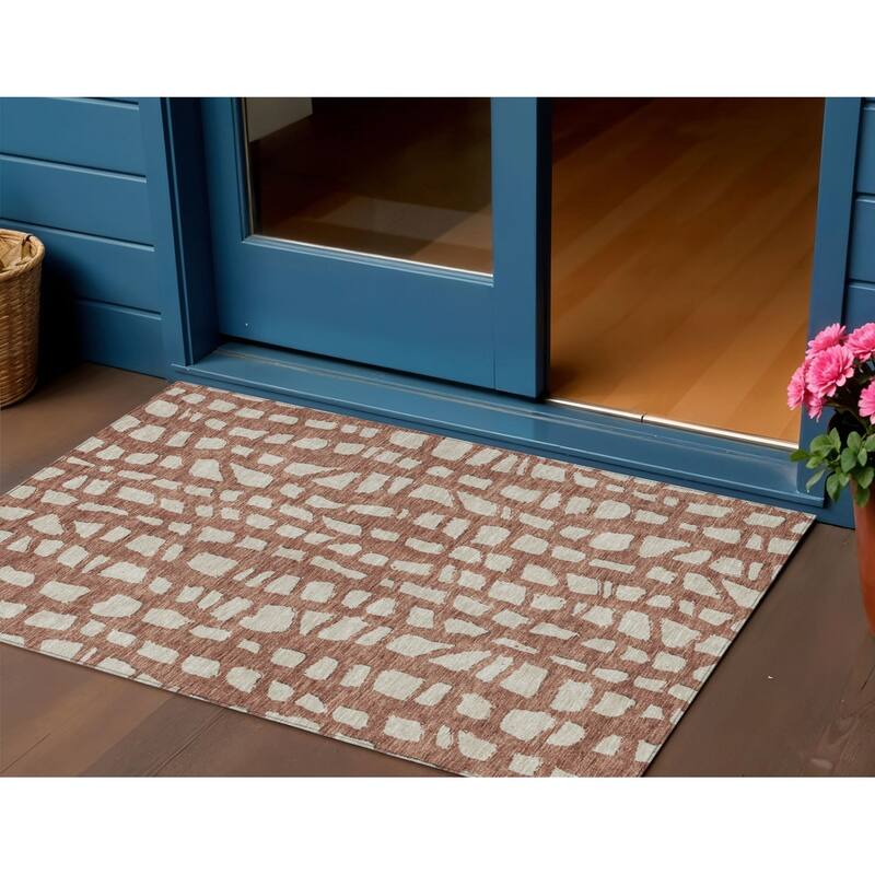HomeRoots Abstract Transitional Rectangle Outdoor Rug - 3' x 5'