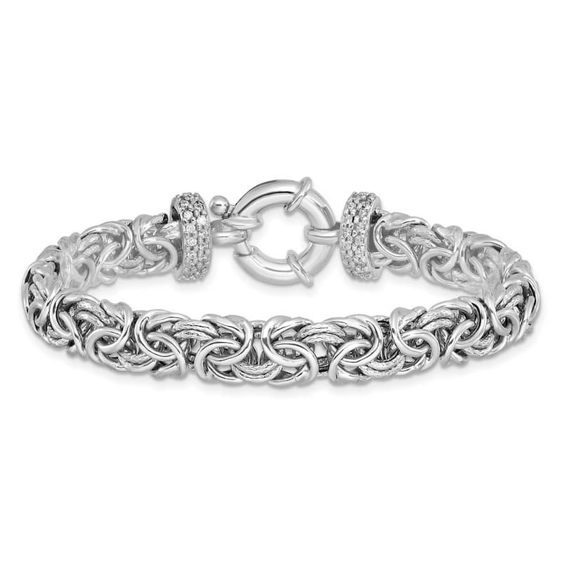 Curata 925 Sterling Silver Spring Ring Polished and Textured CZ Cubic Zirconia Simulated Diamond Bracelet 7.5 Inch