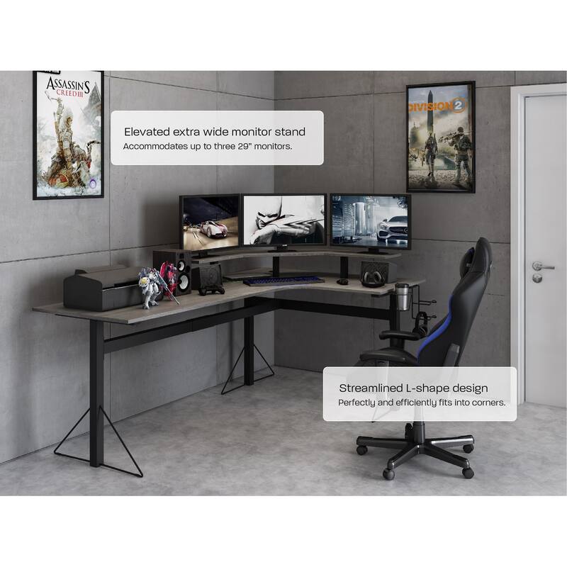 Jamesdar Core Powered L-shaped Computer Gaming Desk with Monitor Stand