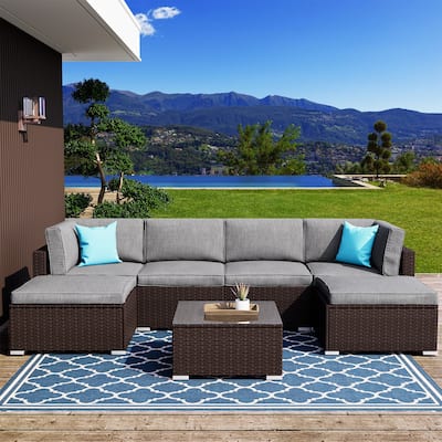 COSIEST 7-Piece Outdoor Patio Wicker Sectional Sofa with Coffee Table