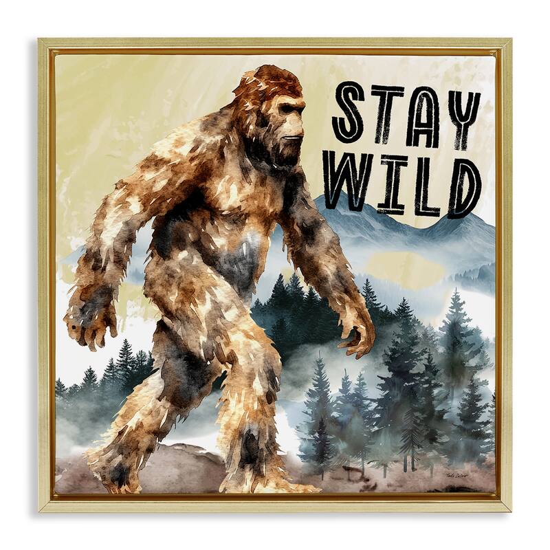 Stupell Stay Wild with Mythical Monster Framed Floater Canvas Wall Art Design By Nicole DeCamp - 25 x 25 - Gold