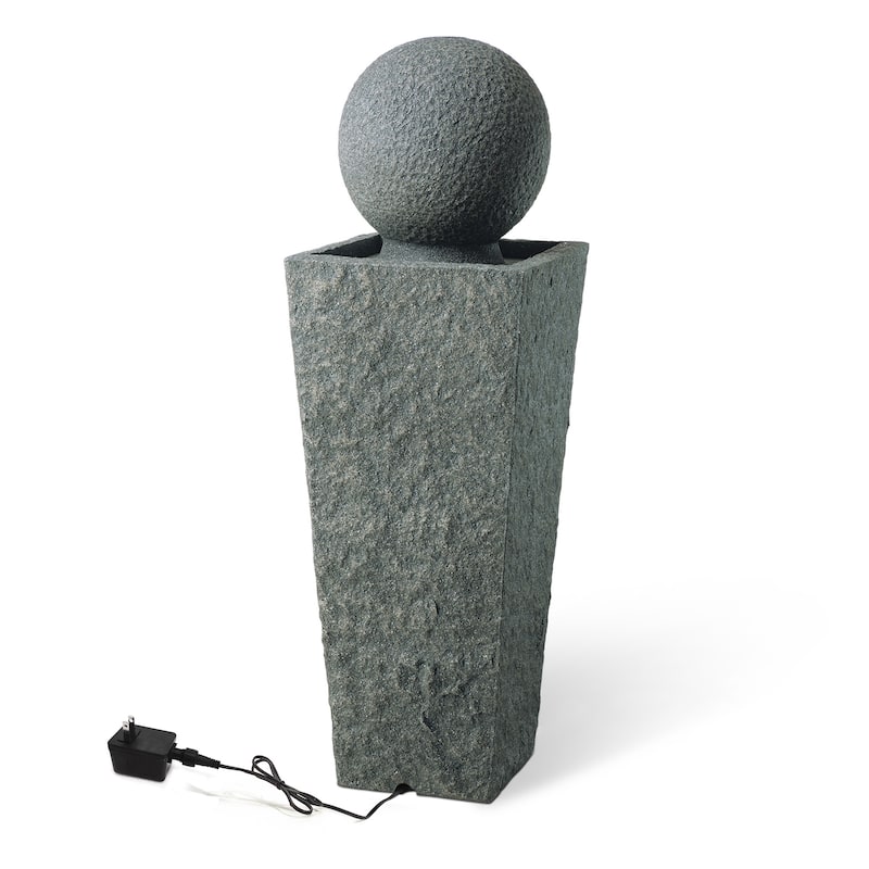 Glitzhome 40.25"H Floating Pedestal Sphere Oversized LED Polyresin Fountain with Pebbles