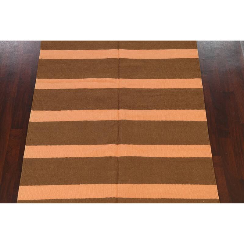 Stripe Modern Kilim Oriental Wool Area Rug Hand-woven Bedroom Carpet - 6'1" x 8'8"