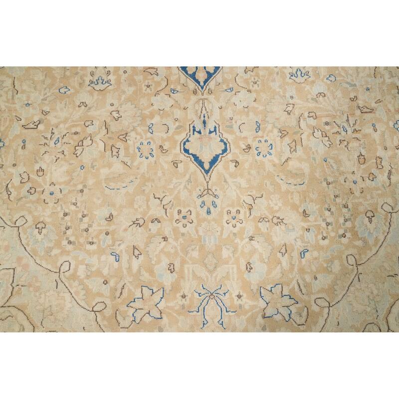 Hand Knotted Oriental 100% Wool Carpet Traditional Floral Beige & Ivories Kerman Area Rug - 13' 9'' X 9' 7''