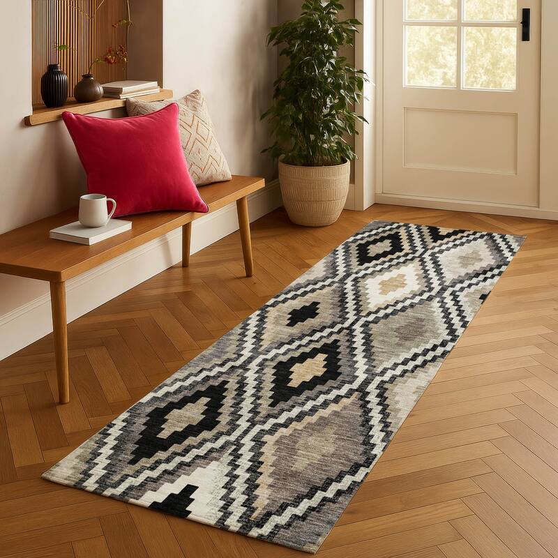 Machine Washable Indoor/ Outdoor Global Geo Chantille Rug