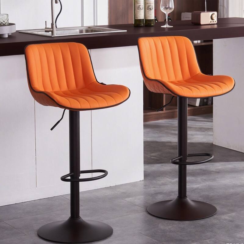 Bar Stools Set of 2, Counter Height Barstools with Back, Leather Bar Chair for Kitchen island - Orange