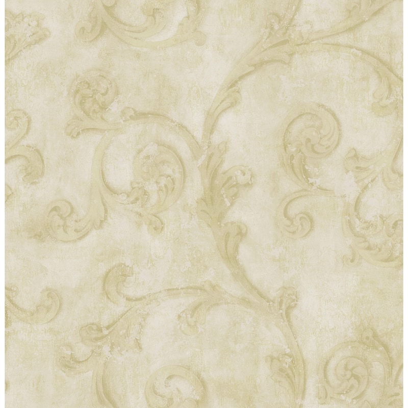 Seabrook Designs Angelina Scroll Trail Unpasted Wallpaper - 20.5 in. W x 33 ft. L - Metallic Parchment & Tan