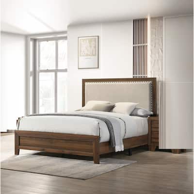 Upholstered Panel Bed with Tufted Nailhead Trim - Elegant Wooden Bedroom Furniture
