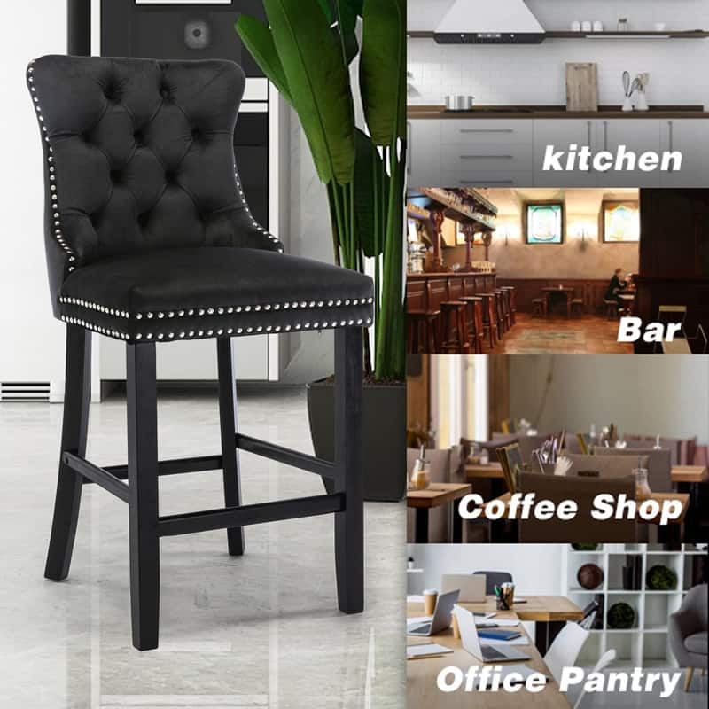 Wing Back Velvet Tufted Nailhead Barstools(Set of 4)