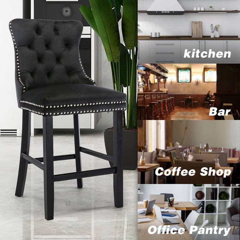 Wing Back Velvet Tufted Nailhead Barstools(Set of 6)