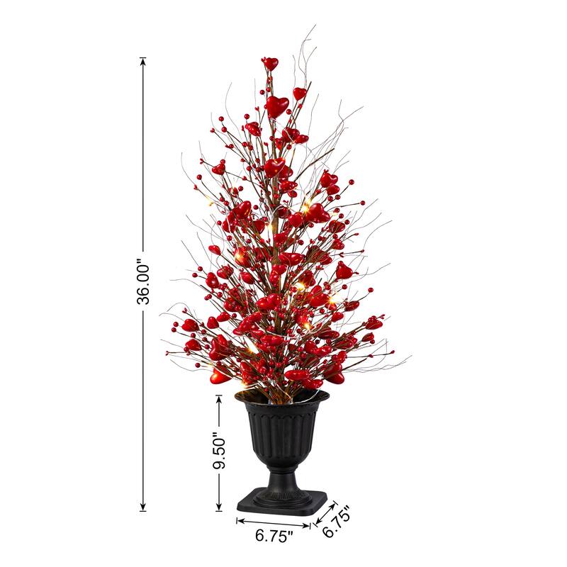 Glitzhome 36"H Valentine's Lighted Berry Heart Urn Porch Tree w/Timer