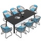 preview thumbnail 19 of 17, 9PC Patio Outdoor Aluminum Dining Table Sets with Umbrella Hole with Rattan Chair