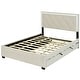 preview thumbnail 7 of 12, Beige Button-Tufted Wingback Bed Velvet Frame Storage Platform Full Bed with Drawers, Trundle Bed and Smart LED Light Bed Frame