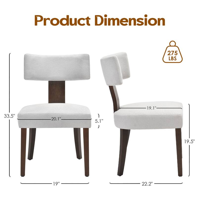 Upholstered Armless Dining Table Chairs with Hardwood Frame Curved Backrest (Set of 2)