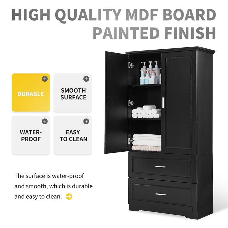Tall Bathroom Storage Cabinet,Cabinet with Two Doors and Drawers