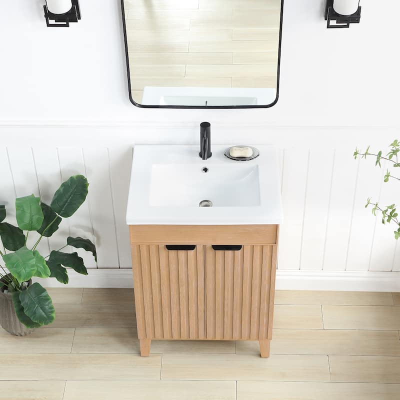 Palos Single Bath Vanity with Ceramic Basin Top and Mirror
