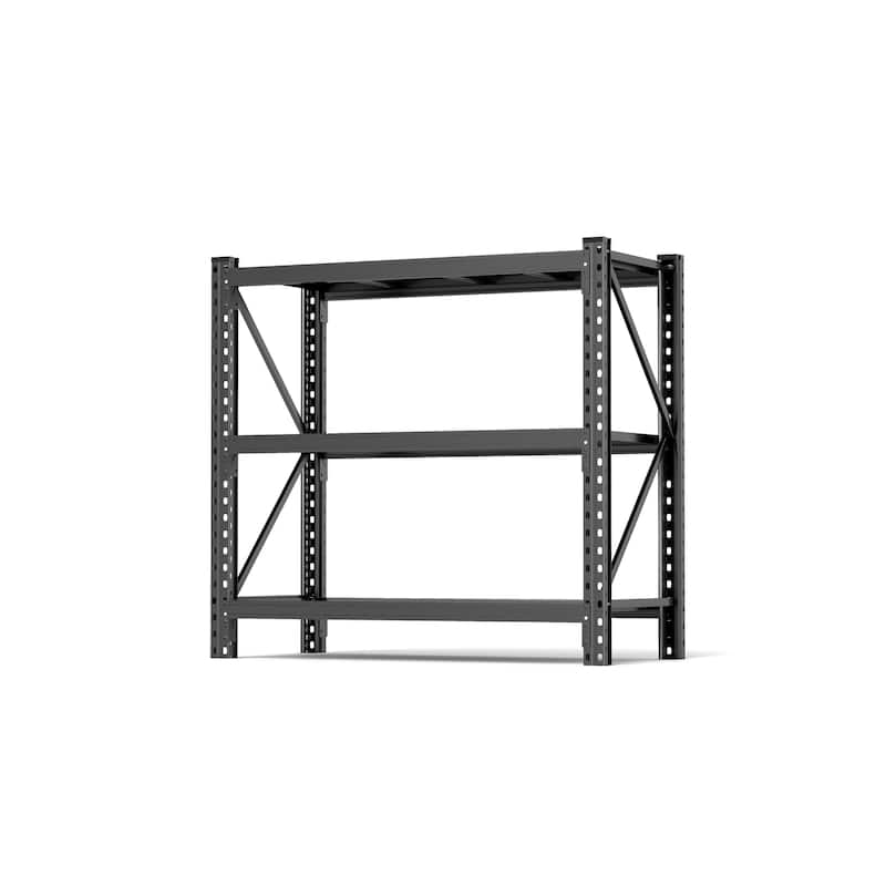 3-Tier Industrial Shelving Rack - 63in, Heavy Duty Steel Shelving Unit Adjustable, Black, Requires Assembly