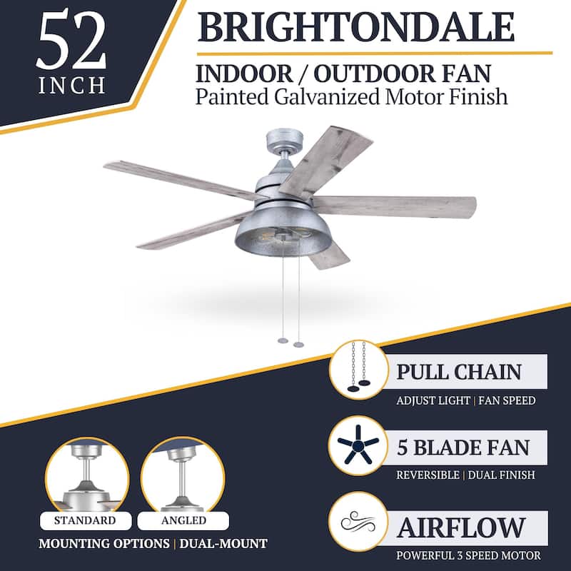 52" Prominence Home Brightondale Indoor/Outdoor Industrial Farmhouse Ceiling Fan, Damp Rated