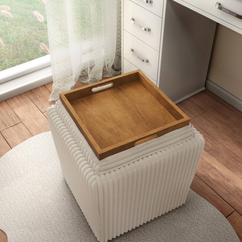 Furniture of America Elyndra 17-inch Square Chenille Storage Ottoman with Tray Top