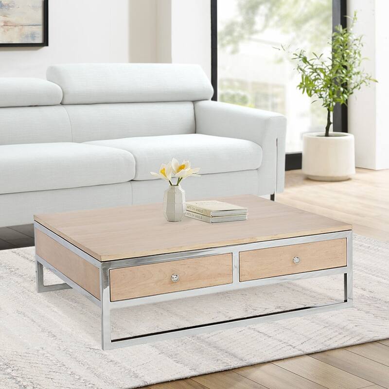Pasargad Home Arden Square Modern Coffee Table with 2 Drawers - W36" x D36" x H12"